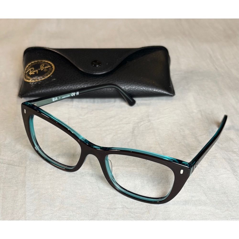 Ray-Ban rb 5433 8366 brown Teal Rectangular Eyeglasses Frames with Case cat eye